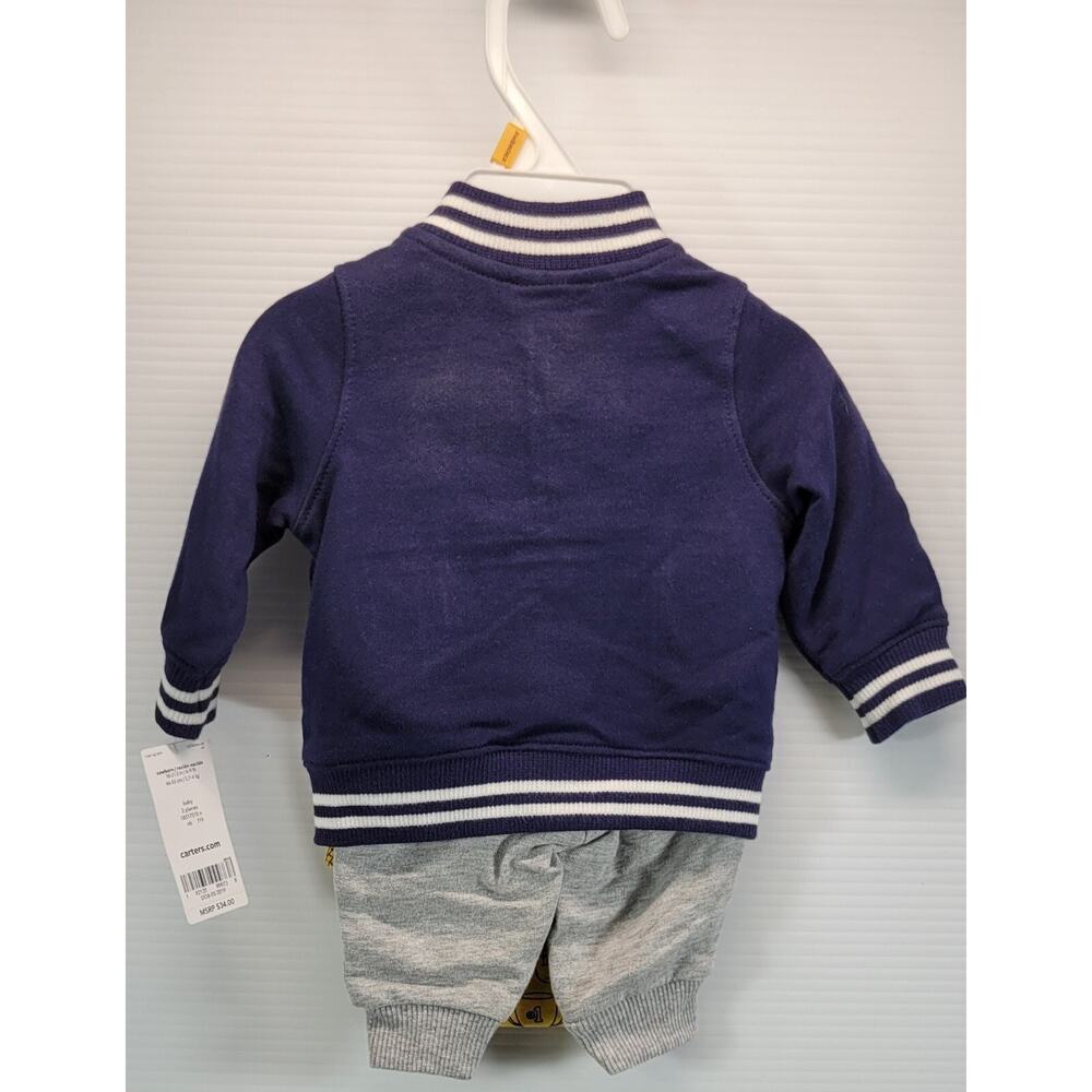 N) Carter's Baby 3-Piece Newborn Sports Captain Little Blue Varsity Jacket Set - Picture 4 of 7